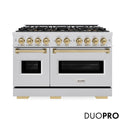 ZLINE Autograph Edition 48 in. 6.7 cu. ft. Classic Dual Fuel Range with 8 Burner DuoPro™ Cooktop and Dual Ovens in Stainless Steel and Champagne Bronze Accents (PCDRZ-48-CB)