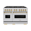 ZLINE Autograph Edition 48 in. 6.7 cu. ft. Classic Dual Fuel Range with 8 Burner DuoPro™ Cooktop and Dual Ovens in Stainless Steel and Champagne Bronze Accents (PCDRZ-48-CB)