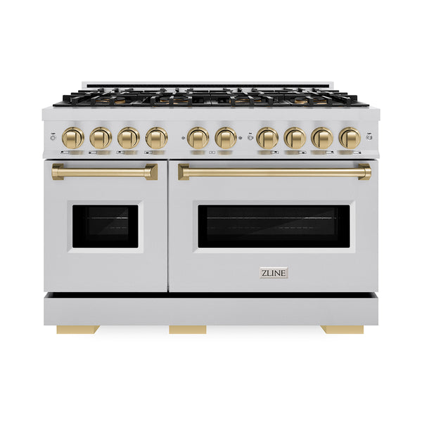 ZLINE Autograph Edition 48 in. 6.7 cu. ft. Classic Dual Fuel Range with 8 Burner DuoPro™ Cooktop and Dual Ovens in Stainless Steel and Champagne Bronze Accents (PCDRZ-48-CB)