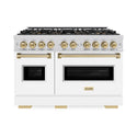 ZLINE Autograph Edition 48 in. 6.7 cu. ft. Classic Dual Fuel Range with 8 Burner DuoPro™ Cooktop and Dual Ovens with White Matte Doors and Champagne Bronze Accents (PCDRZ-WM-48-CB)