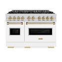 ZLINE Autograph Edition 48 in. 6.7 cu. ft. Classic Dual Fuel Range with 8 Burner DuoPro™ Cooktop and Dual Ovens with White Matte Doors and Champagne Bronze Accents (PCDRZ-WM-48-CB)