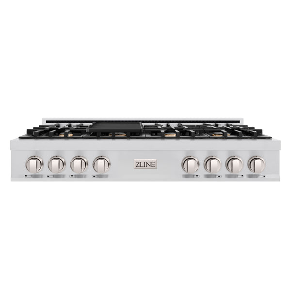 ZLINE 48 in. Classic Gas Rangetop with 8 Brass Burners and Porcelain Cooktop in Stainless Steel (RT-BR-48)