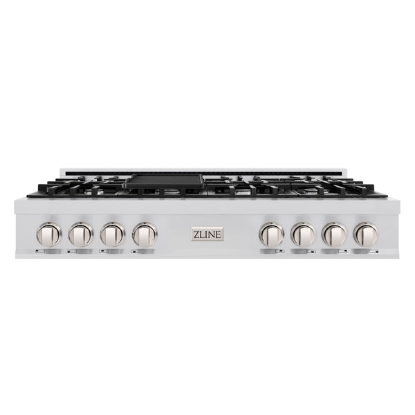 ZLINE 48 in. Classic Gas Rangetop with 8 Burners and Porcelain Cooktop in Stainless Steel with Griddle (RT-GR-48)