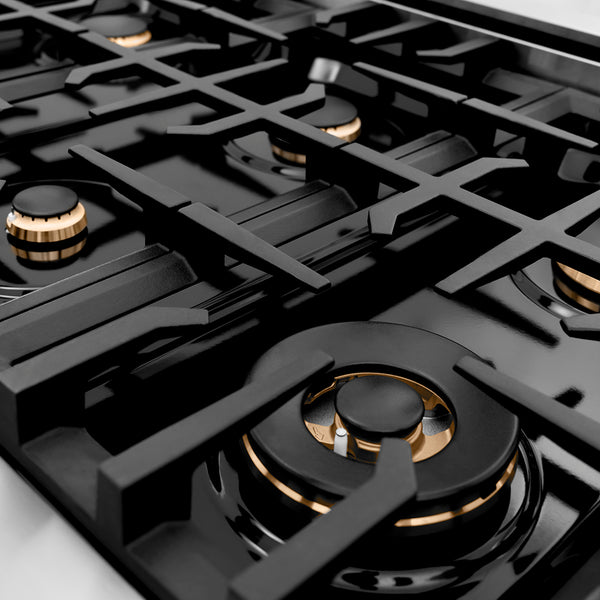 ZLINE Autograph Edition 36 in. Classic Gas Rangetop with 6 Burners and Porcelain Cooktop in Stainless Steel with Polished Gold Accents (RTZ-36-G)