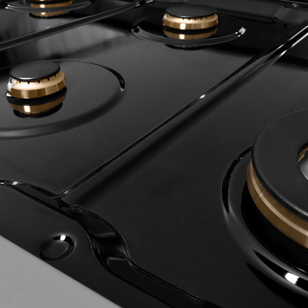 ZLINE Autograph Edition 36 in. Classic Gas Rangetop with 6 Burners and Porcelain Cooktop in Stainless Steel with Polished Gold Accents (RTZ-36-G)