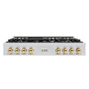 ZLINE Autograph Edition 48 in. Classic Gas Rangetop with 8 Burners and Porcelain Cooktop in Stainless Steel with Polished Gold Accents (RTZ-48-G)