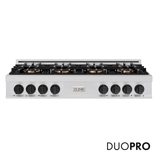 ZLINE Autograph Edition 48 in. Classic Gas Rangetop with 8 Burner DuoPro™ Cooktop in Stainless Steel and Matte Black Accents (PCRTZ-48-MB)