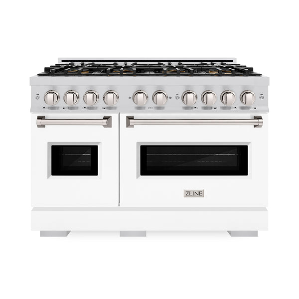 ZLINE 48 in. 6.7 cu. ft. Classic Gas Range with 8 Burner DuoPro™ Cooktop and Dual Ovens with White Matte Doors (PCGR-WM-48)