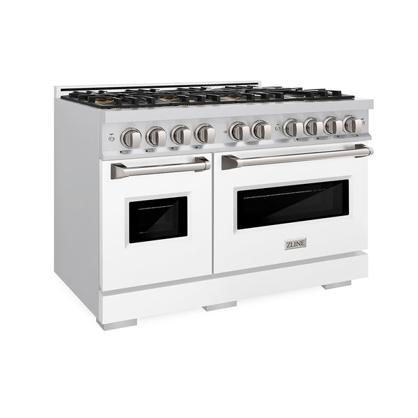 ZLINE 48 in. 6.7 cu. ft. Classic Gas Range with 8 Burner DuoPro™ Cooktop and Dual Ovens with White Matte Doors (PCGR-WM-48)