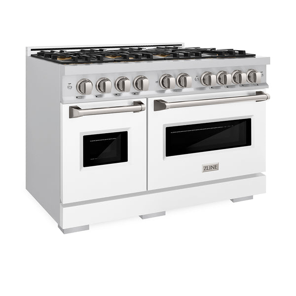 ZLINE 48 in. 6.7 cu. ft. Classic Gas Range with 8 Burner DuoPro™ Cooktop and Dual Ovens with White Matte Doors (PCGR-WM-48)