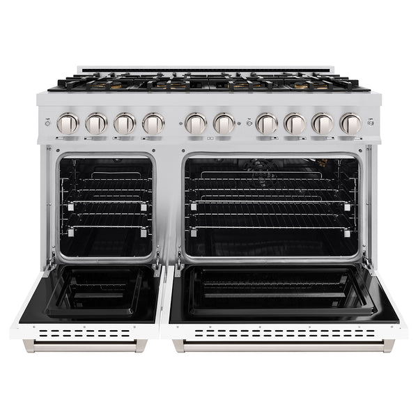 ZLINE 48 in. 6.7 cu. ft. Classic Gas Range with 8 Burner DuoPro™ Cooktop and Dual Ovens with White Matte Doors (PCGR-WM-48)