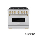 ZLINE Autograph Edition 36 in. 5.2 cu. ft. Classic Gas Range with 6 Burner DuoPro™ Cooktop and Convection Gas Oven in Stainless Steel and Champagne Bronze Accents (PCGRZ-36-CB)