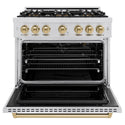 ZLINE Autograph Edition 36 in. 5.2 cu. ft. Classic Gas Range with 6 Burner DuoPro™ Cooktop and Convection Gas Oven in Stainless Steel and Champagne Bronze Accents (PCGRZ-36-CB)