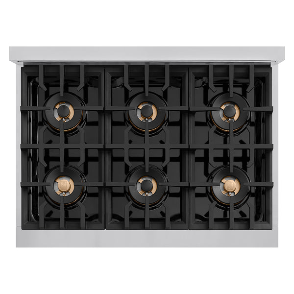 ZLINE Autograph Edition 36 in. 5.2 cu. ft. Classic Gas Range with 6 Burner DuoPro™ Cooktop and Convection Gas Oven in Stainless Steel and Champagne Bronze Accents (PCGRZ-36-CB)