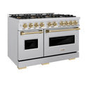 ZLINE Autograph Edition 48 in. 6.7 cu. ft. Classic Gas Range with 8 Burner DuoPro™ Cooktop and Dual Ovens in Stainless Steel and Champagne Bronze Accents (PCGRZ-48-CB)