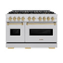 ZLINE Autograph Edition 48 in. 6.7 cu. ft. Classic Gas Range with 8 Burner DuoPro™ Cooktop and Dual Ovens in Stainless Steel and Champagne Bronze Accents (PCGRZ-48-CB)