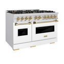 ZLINE Autograph Edition 48 in. 6.7 cu. ft. Classic Gas Range with 8 Burner DuoPro™ Cooktop and Dual Ovens with White Matte Doors and Champagne Bronze Accents (PCGRZ-WM-48-CB)