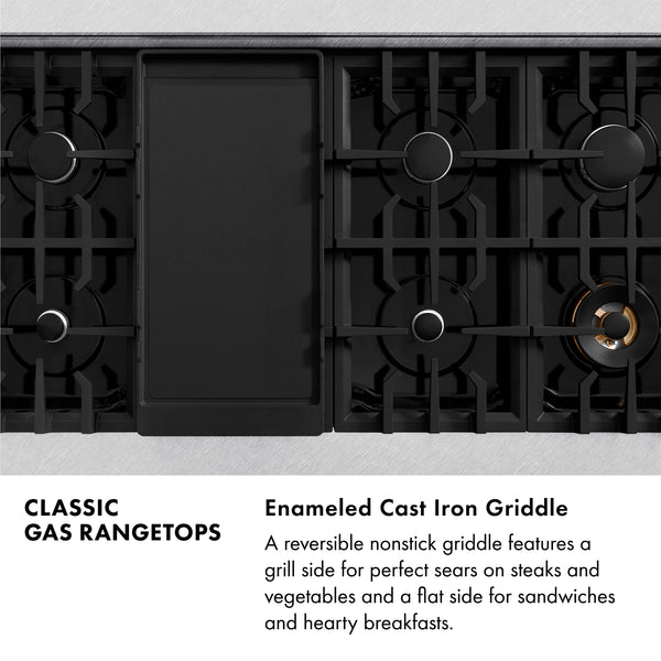 ZLINE 48 in. Classic Gas Rangetop with 8 Brass Burners and Porcelain Cooktop in Satin Stainless Steel with Griddle (RTS-BR-GR-48)