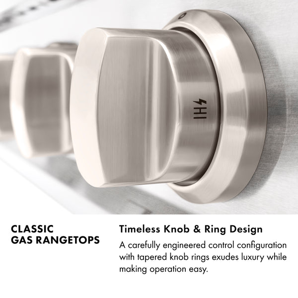 ZLINE Autograph Edition 48 in. Classic Gas Rangetop with 8 Burners and Porcelain Cooktop in Satin Stainless Steel with Polished Gold Accents (RTSZ-48-G)