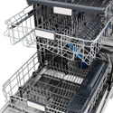 ZLINE 24 in. Monument Series 3rd Rack Top Touch Control Dishwasher with Fingerprint Resistant Stainless Steel Panel, 45dBa (DWMT-SN-24) adjustable racks extended from above.