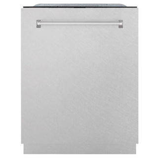ZLINE 24 in. Monument Series 3rd Rack Top Touch Control Dishwasher with Fingerprint Resistant Stainless Steel Panel, 45dBa (DWMT-SN-24) front, closed.