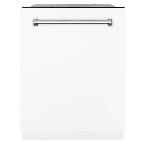 ZLINE 24 in. Panel-Included Monument Series 3rd Rack Top Touch Control Dishwasher with White Matte Panel, 45dBa (DWMT-WM-24) front, closed.