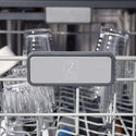 ZLINE 24 in. Monument Series 3rd Rack Top Touch Control Dishwasher with Black Matte Panel, 45dBa (DWMT-BLM-24) close-up, ZLINE logo on dish rack.