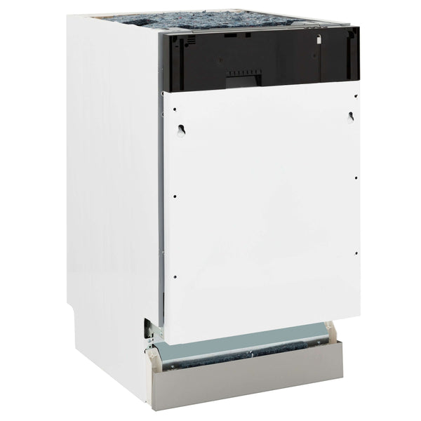 ZLINE 18 in. Tallac Series 3rd Rack Top Control Dishwasher in Custom Panel Ready with Stainless Steel Tub, 51dBa (DWV-18) side, closed.