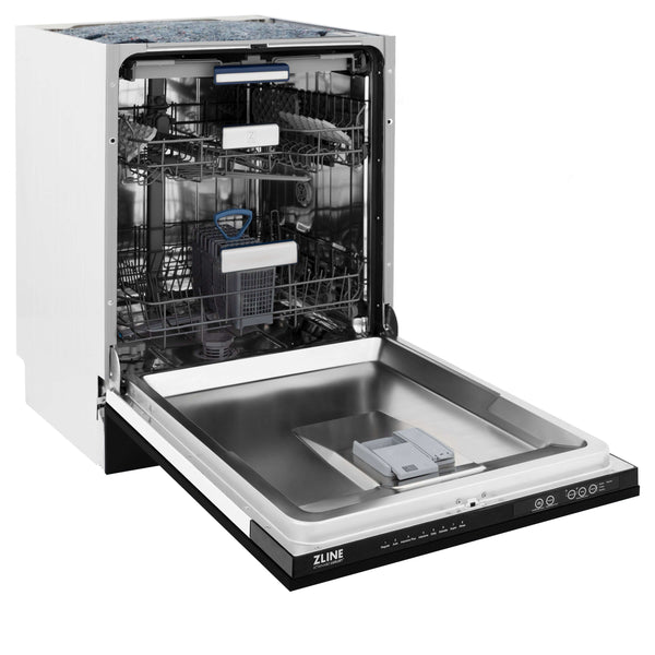 ZLINE 24" Black Stainless Steel Dishwasher side with door open