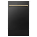 ZLINE Autograph Edition 18 in. Compact 3rd Rack Top Control Dishwasher in Black Stainless Steel with Champagne Bronze Accent Handle, 51dBa (DWVZ-BS-18-CB) front, closed.