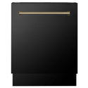 ZLINE Autograph Edition black stainless steel dishwasher with champagne bronze accents front