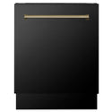 ZLINE Autograph Edition black stainless steel dishwasher with champagne bronze accents front