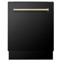 ZLINE Autograph Edition black stainless steel dishwasher with gold accents front