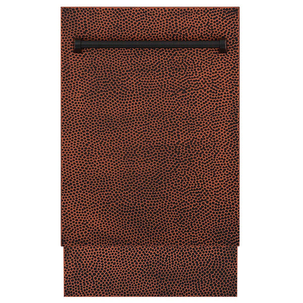ZLINE 18 in. Tallac Series 3rd Rack Top Control Dishwasher with a Stainless Steel Tub with Hand-Hammered Copper Panel, 51dBa (DWV-HH-18) front, closed.