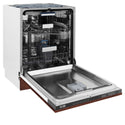 ZLINE 24" Tallac Series 3rd Rack Dishwasher with Hand-Hammered Copper Panel and Traditional Handle, 51dBa (DWV-HH-24) side, open.