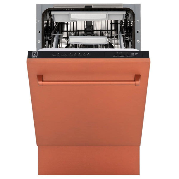 ZLINE 18 in. Tallac Series 3rd Rack Top Control Dishwasher with a Stainless Steel Tub with Copper Panel, 51dBa (DWV-C-18)-Dishwashers-DWV-C-18 ZLINE Kitchen and Bath