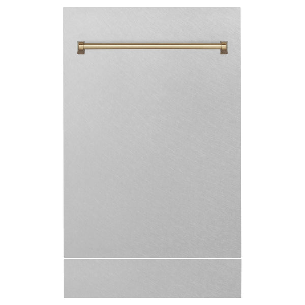 ZLINE Autograph Edition 18 in. Tallac Dishwasher Panel in Satin Stainless Steel Finish with Champagne Bronze Handle (DPVZ-SN-18-CB)