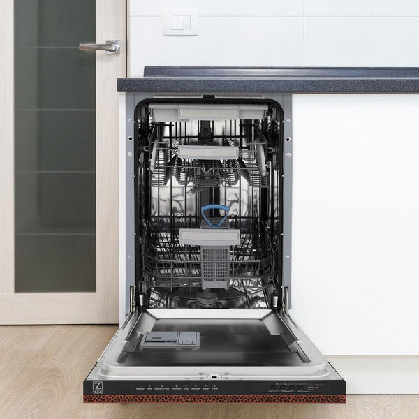 ZLINE 18 in. Tallac Series 3rd Rack Top Control Dishwasher with a Stainless Steel Tub with Hand-Hammered Copper Panel, 51dBa (DWV-HH-18)-Dishwashers-DWV-HH-18 ZLINE Kitchen and Bath