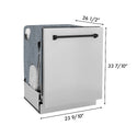 ZLINE Autograph Edition 24 in. 3rd Rack Top Touch Control Tall Tub Dishwasher in Stainless Steel with Matte Black Handle, 45dBa (DWMTZ-304-24-MB) dimensional diagram with measurements.
