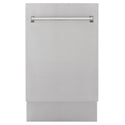 ZLINE 18 in. Tallac Series 3rd Rack Top Control Dishwasher in a Stainless Steel Tub and Panel, 51dBa (DWV-304-18) front, closed.