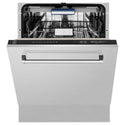 ZLINE 24 in. Tallac Series 3rd Rack Dishwasher in Stainless Steel with Traditional Handle, 51dBa (DWV-304-24) front, half open.