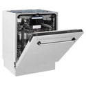 ZLINE 24" Stainless Steel Built-in Dishwasher side with door half open.