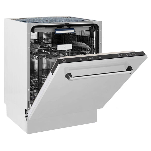ZLINE 24" Stainless Steel Built-in Dishwasher side with door half open.