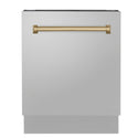 ZLINE Autograph Edition 24 in. 3rd Rack Top Control Tall Tub Dishwasher in Stainless Steel with Champagne Bronze Handle, 51dBa (DWVZ-304-24-CB) front, closed.