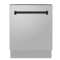 ZLINE Autograph Edition 24 in. 3rd Rack Top Control Tall Tub Dishwasher in Stainless Steel with Matte Black Handle, 51dBa (DWVZ-304-24-MB) front, closed.