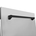 ZLINE Autograph Edition 24 in. 3rd Rack Top Control Tall Tub Dishwasher in Stainless Steel with Matte Black Handle, 51dBa (DWVZ-304-24-MB) close-up, handle on dishwasher exterior.