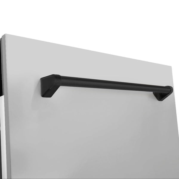 ZLINE Autograph Edition 24 in. 3rd Rack Top Control Tall Tub Dishwasher in Stainless Steel with Matte Black Handle, 51dBa (DWVZ-304-24-MB) close-up, handle on dishwasher exterior.