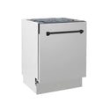 ZLINE Autograph Edition 24 in. 3rd Rack Top Control Tall Tub Dishwasher in Stainless Steel with Matte Black Handle, 51dBa (DWVZ-304-24-MB) side, closed.