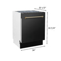 ZLINE Autograph Edition 24 in. 3rd Rack Top Control Tall Tub Dishwasher in Black Stainless Steel with Champagne Bronze Accent Handle, 51dBa (DWVZ-BS-24-CB) dimensional diagram with measurements.