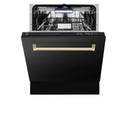 ZLINE Autograph Edition 48 in. Kitchen Package with Black Stainless Steel Dual Fuel Range, Range Hood and Dishwasher with Polished Gold Accents (3AKP-RABRHDWV48-G) 